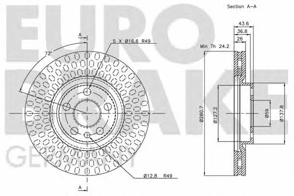 Eurobrake 5815209942 Диск гальмівний передній вентильований 5815209942: Приваблива ціна - Купити у Польщі на 2407.PL!