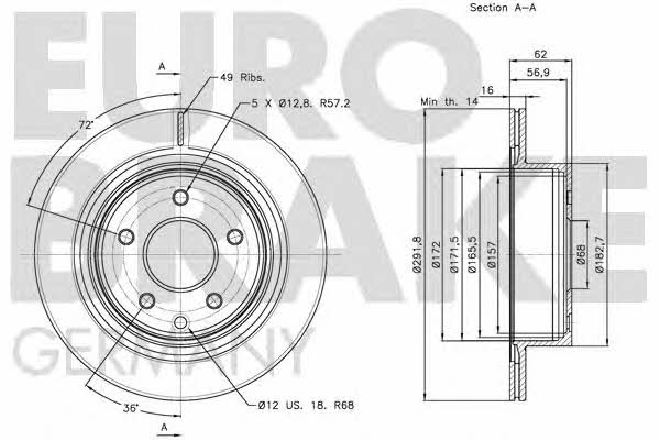 Eurobrake 5815202261 Rear ventilated brake disc 5815202261: Buy near me at 2407.PL in Poland at an Affordable price!