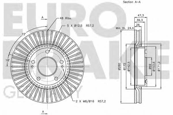 Eurobrake 5815203423 Front brake disc ventilated 5815203423: Buy near me in Poland at 2407.PL - Good price!