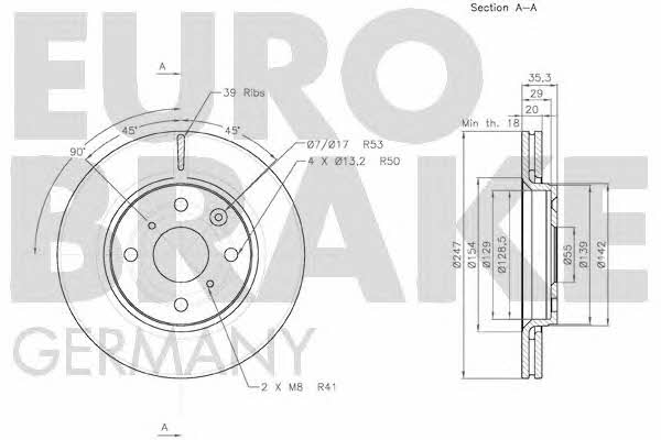 Eurobrake 58152045102 Front brake disc ventilated 58152045102: Buy near me in Poland at 2407.PL - Good price!