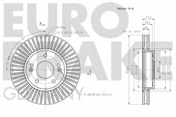 Eurobrake 5815203526 Front brake disc ventilated 5815203526: Buy near me in Poland at 2407.PL - Good price!