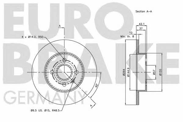 Eurobrake 5815203655 Rear brake disc, non-ventilated 5815203655: Buy near me in Poland at 2407.PL - Good price!