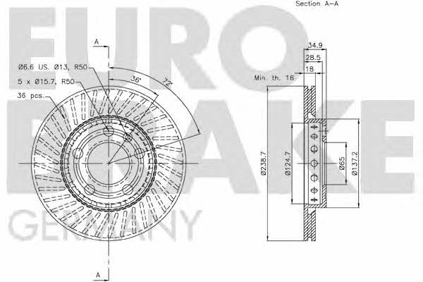 Eurobrake 58152047101 Front brake disc ventilated 58152047101: Buy near me in Poland at 2407.PL - Good price!