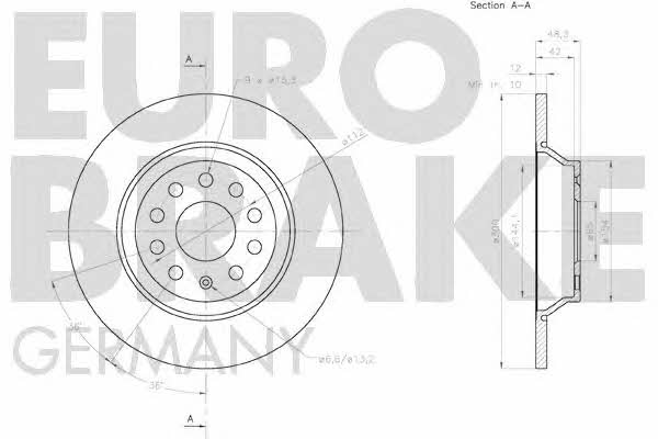 Eurobrake 58152047160 Rear brake disc, non-ventilated 58152047160: Buy near me in Poland at 2407.PL - Good price!