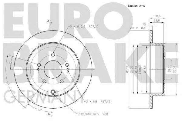 Eurobrake 5815203053 Rear brake disc, non-ventilated 5815203053: Buy near me in Poland at 2407.PL - Good price!
