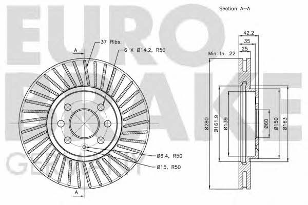 Eurobrake 5815203652 Front brake disc ventilated 5815203652: Buy near me in Poland at 2407.PL - Good price!