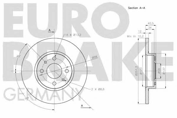Eurobrake 5815202365 Unventilated front brake disc 5815202365: Buy near me in Poland at 2407.PL - Good price!