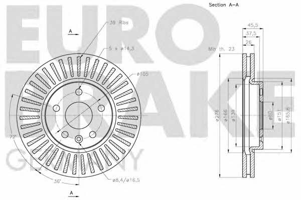 Eurobrake 5815205013 Front brake disc ventilated 5815205013: Buy near me in Poland at 2407.PL - Good price!