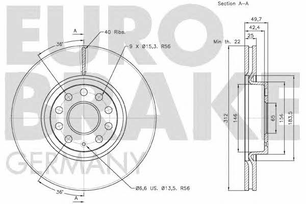 Eurobrake 58152047115 Front brake disc ventilated 58152047115: Buy near me at 2407.PL in Poland at an Affordable price!