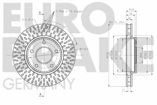 Eurobrake 5815203057 Front brake disc ventilated 5815203057: Buy near me in Poland at 2407.PL - Good price!