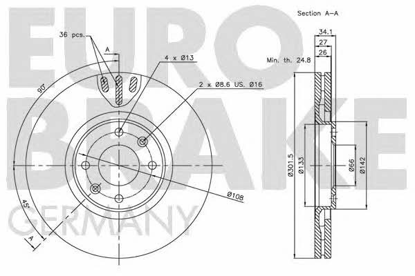 Eurobrake 5815201938 Front brake disc ventilated 5815201938: Buy near me in Poland at 2407.PL - Good price!