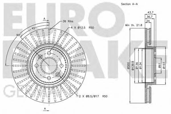 Eurobrake 5815203947 Тормозной диск задний вентилируемый 5815203947: Отличная цена - Купить в Польше на 2407.PL!