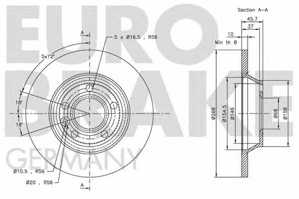 Eurobrake 5815202546 Rear brake disc, non-ventilated 5815202546: Buy near me in Poland at 2407.PL - Good price!