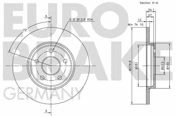 Eurobrake 5815202551 Rear brake disc, non-ventilated 5815202551: Buy near me in Poland at 2407.PL - Good price!