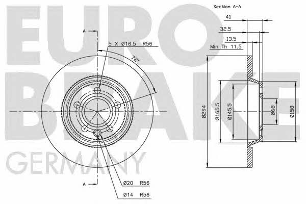 Eurobrake 5815202552 Rear brake disc, non-ventilated 5815202552: Buy near me in Poland at 2407.PL - Good price!