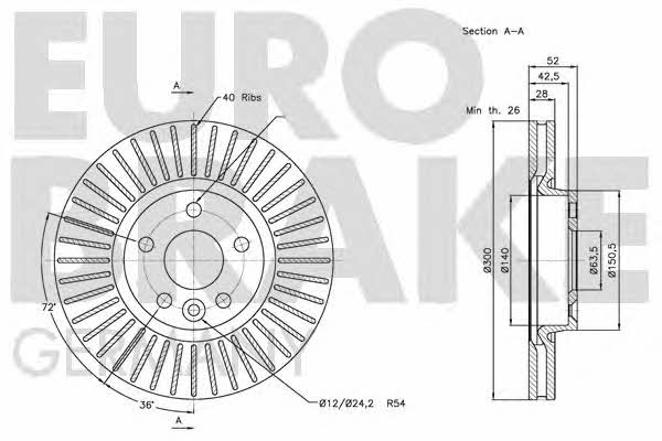 Eurobrake 5815202573 Front brake disc ventilated 5815202573: Buy near me in Poland at 2407.PL - Good price!