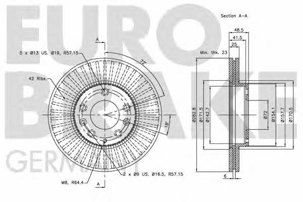 Eurobrake 5815203245 Front brake disc ventilated 5815203245: Buy near me in Poland at 2407.PL - Good price!