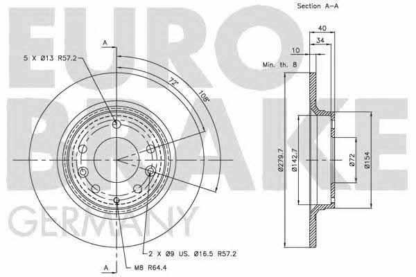 Eurobrake 5815203246 Rear brake disc, non-ventilated 5815203246: Buy near me in Poland at 2407.PL - Good price!