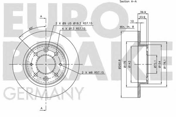 Eurobrake 5815203503 Rear brake disc, non-ventilated 5815203503: Buy near me in Poland at 2407.PL - Good price!