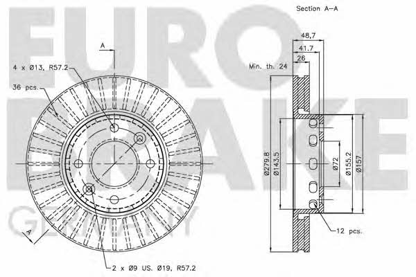 Eurobrake 5815203511 Front brake disc ventilated 5815203511: Buy near me in Poland at 2407.PL - Good price!