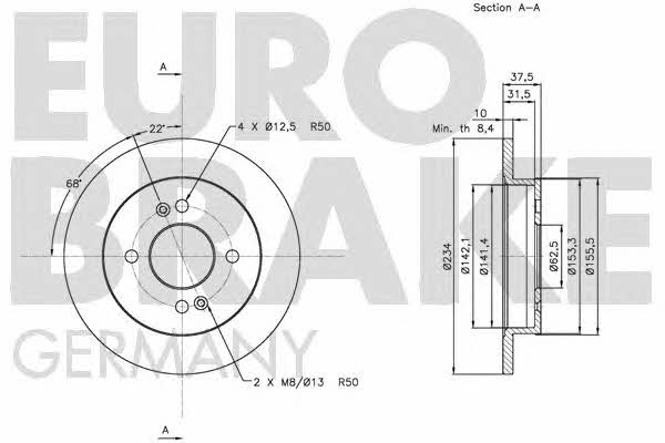 Eurobrake 5815203518 Rear brake disc, non-ventilated 5815203518: Buy near me in Poland at 2407.PL - Good price!