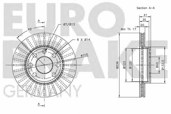 Eurobrake 5815203608 Front brake disc ventilated 5815203608: Buy near me in Poland at 2407.PL - Good price!