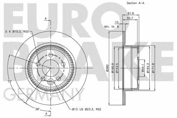 Eurobrake 5815204018 Rear brake disc, non-ventilated 5815204018: Buy near me in Poland at 2407.PL - Good price!