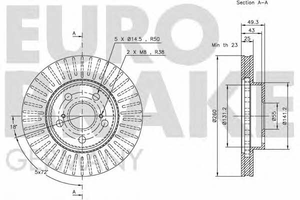 Eurobrake 5815204564 Front brake disc ventilated 5815204564: Buy near me in Poland at 2407.PL - Good price!