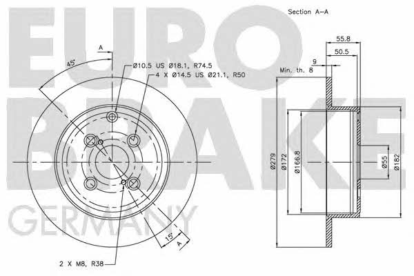 Eurobrake 5815204585 Rear brake disc, non-ventilated 5815204585: Buy near me in Poland at 2407.PL - Good price!