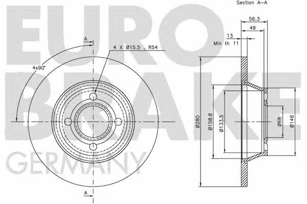 Eurobrake 5815204741 Unventilated front brake disc 5815204741: Buy near me in Poland at 2407.PL - Good price!