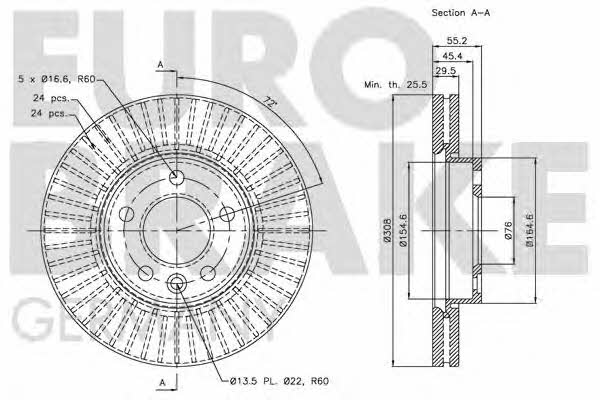 Eurobrake 5815204795 Диск гальмівний передній вентильований 5815204795: Приваблива ціна - Купити у Польщі на 2407.PL!