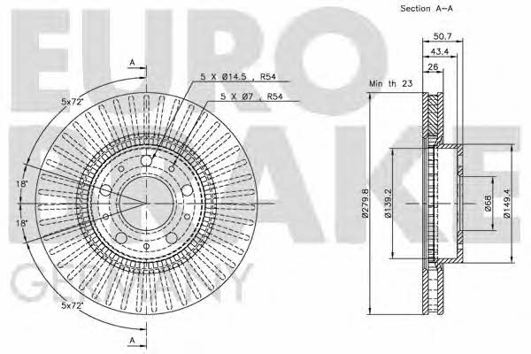 Eurobrake 5815204832 Front brake disc ventilated 5815204832: Buy near me at 2407.PL in Poland at an Affordable price!