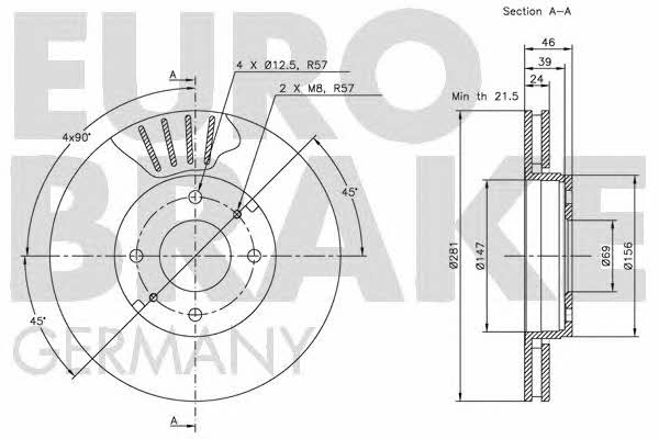 Eurobrake 5815204839 Диск гальмівний передній вентильований 5815204839: Приваблива ціна - Купити у Польщі на 2407.PL!