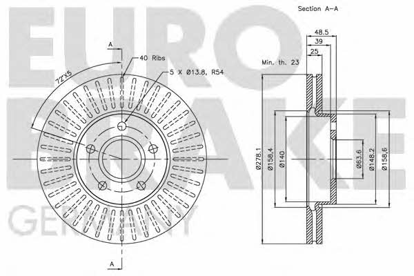 Eurobrake 5815204848 Front brake disc ventilated 5815204848: Buy near me in Poland at 2407.PL - Good price!