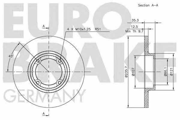 Eurobrake 5815205001 Unventilated front brake disc 5815205001: Buy near me in Poland at 2407.PL - Good price!