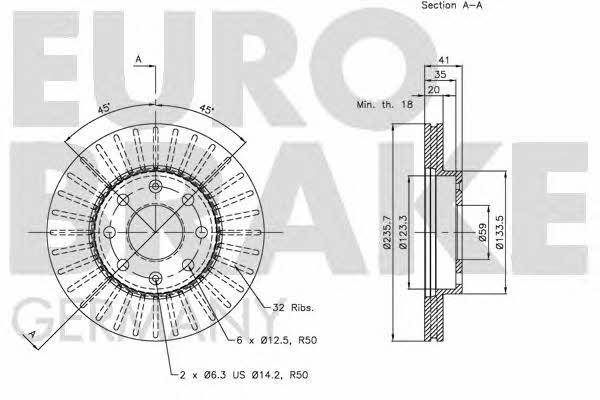 Eurobrake 5815205008 Front brake disc ventilated 5815205008: Buy near me at 2407.PL in Poland at an Affordable price!