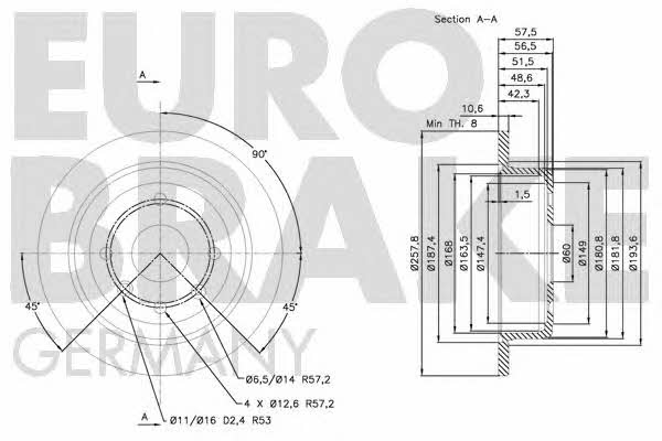 Eurobrake 5815205011 Rear brake disc, non-ventilated 5815205011: Buy near me in Poland at 2407.PL - Good price!