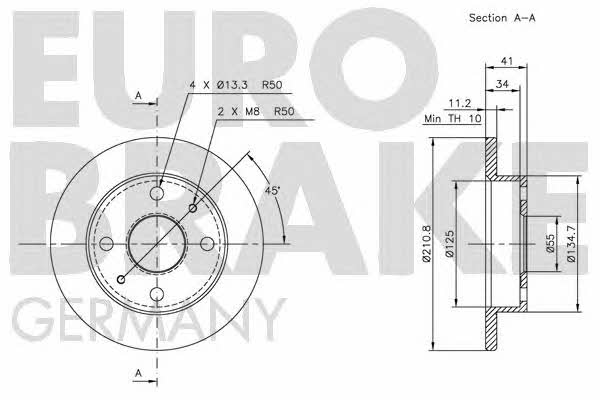 Eurobrake 5815205109 Unventilated front brake disc 5815205109: Buy near me in Poland at 2407.PL - Good price!