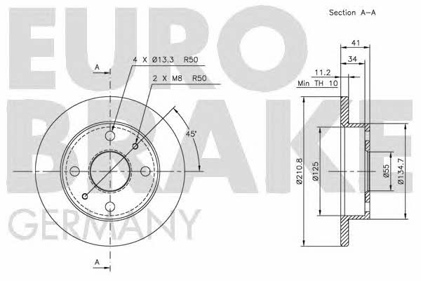 Eurobrake 5815205109 Диск гальмівний передній невентильований 5815205109: Приваблива ціна - Купити у Польщі на 2407.PL!