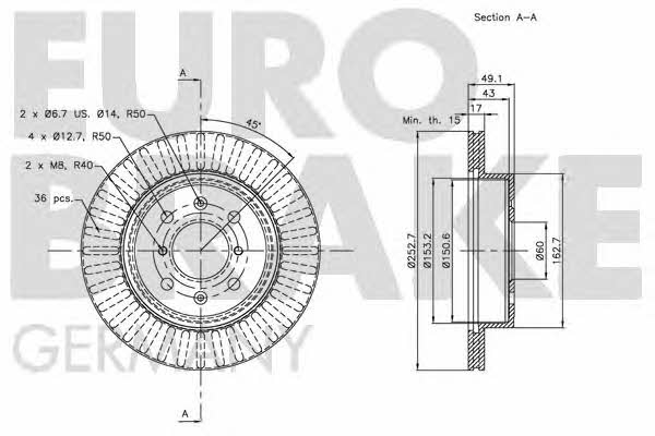 Eurobrake 5815205213 Тормозной диск передний вентилируемый 5815205213: Отличная цена - Купить в Польше на 2407.PL!