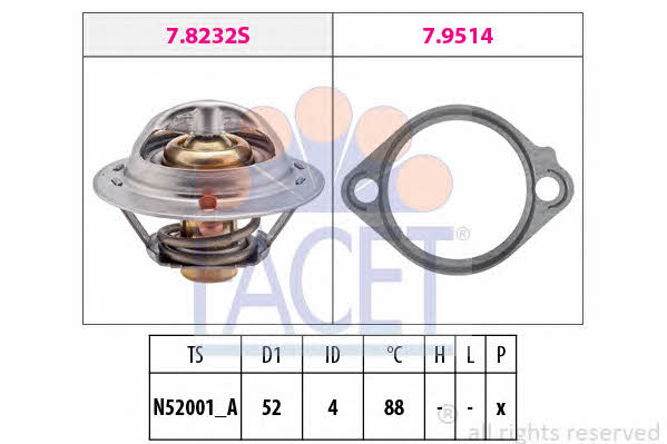 Facet 7.8232 Thermostat, coolant 78232: Buy near me in Poland at 2407.PL - Good price!