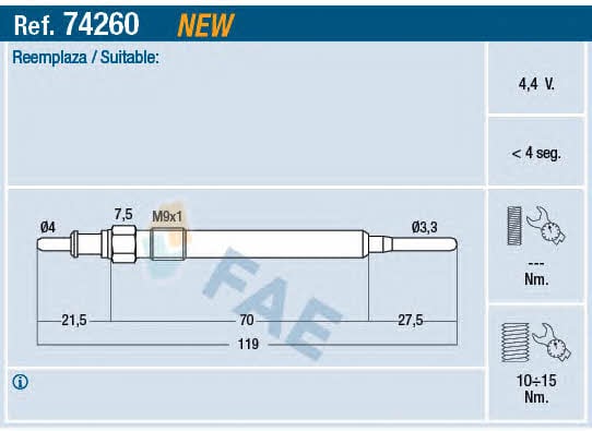 FAE 74260 Свеча накаливания 74260: Отличная цена - Купить в Польше на 2407.PL!