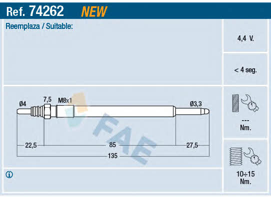 FAE 74262 Свеча накаливания 74262: Отличная цена - Купить в Польше на 2407.PL!