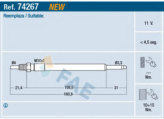 FAE 74267 Glow plug 74267: Buy near me in Poland at 2407.PL - Good price!