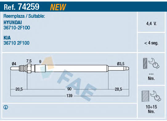 FAE 74259 Свеча накаливания 74259: Купить в Польше - Отличная цена на 2407.PL!
