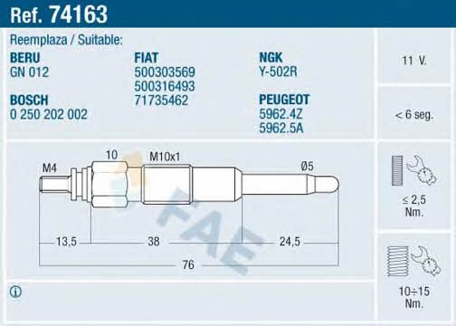 FAE 74163 Glow plug 74163: Buy near me in Poland at 2407.PL - Good price!