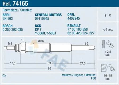 FAE 74165 Glow plug 74165: Buy near me in Poland at 2407.PL - Good price!