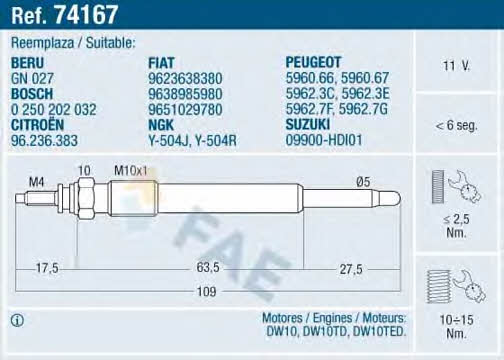 FAE 74167 Свеча накаливания 74167: Купить в Польше - Отличная цена на 2407.PL!