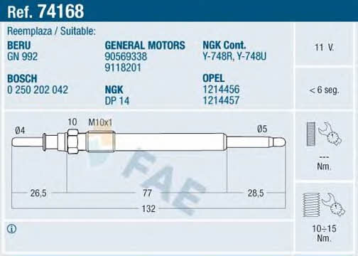 FAE 74168 Glow plug 74168: Buy near me in Poland at 2407.PL - Good price!