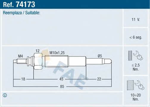 FAE 74173 Glow plug 74173: Buy near me in Poland at 2407.PL - Good price!